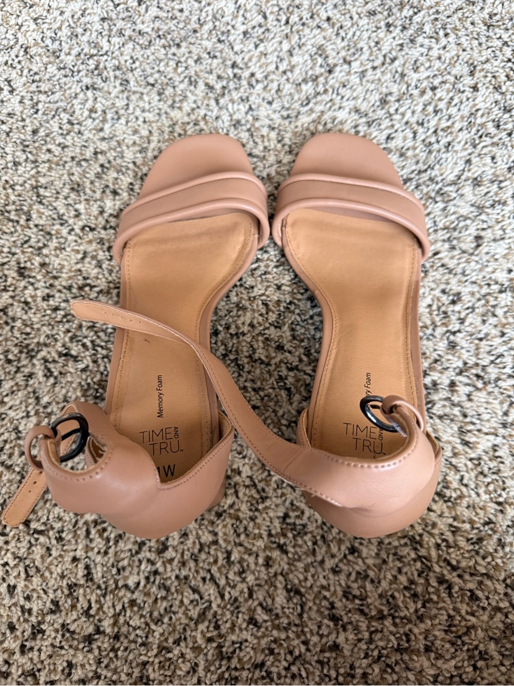 Time and Tru Nude Tan Strappy Block Heel Sandals